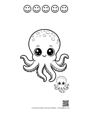 Thumbnail: Cute Smiling Octopus Baby Duo Printable and 5 Happy Face Outline