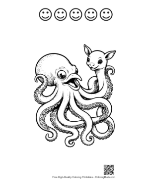 Thumbnail: Giant Octopus and Baby Llama Dance Printable and 5 Happy Face Outline