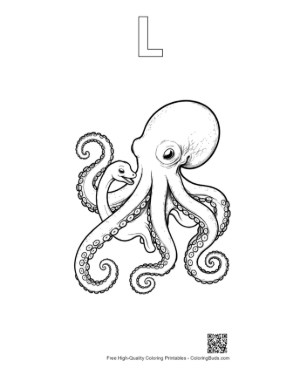 Thumbnail: Giant Octopus Embracing Baby Snake Printable Outline Alphabet L