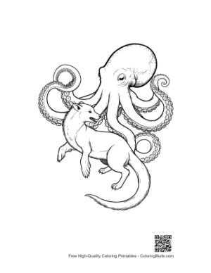 Thumbnail: Giant Octopus Embracing Fox in Line Art