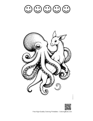 Thumbnail: Giant Octopus Embracing Mythical Foal Printable and 5 Happy Face Outline
