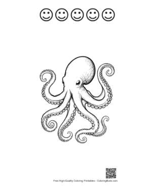 Thumbnail: Giant Octopus Ink Drawing Printable and 5 Happy Face Outline