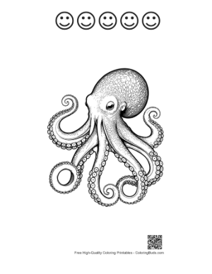 Thumbnail: Giant Octopus Ink Drawing Printable and 5 Happy Face Outline