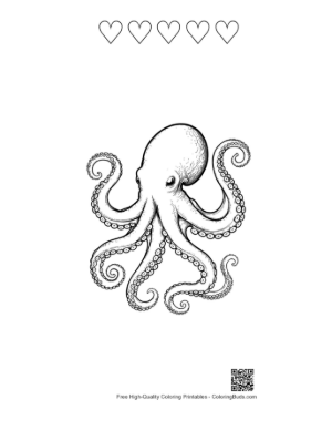 Thumbnail: Giant Octopus Ink Drawing Printable and 5 Heart Outline