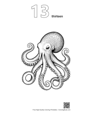 Thumbnail: Giant Octopus Ink Drawing Printable Outline Number 13