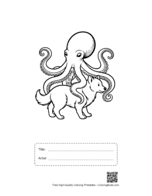 Thumbnail: Giant Octopus Rides Playful Husky Dog Printable with Title and Artist Box