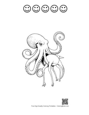 Thumbnail: Giant Octopus Riding Surreal Deer Hybrid Printable and 5 Happy Face Outline