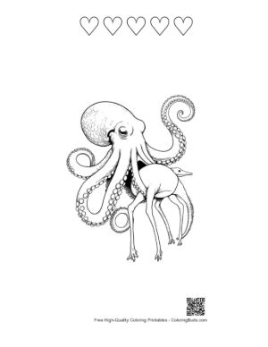 Thumbnail: Giant Octopus Riding Surreal Deer Hybrid Printable and 5 Heart Outline