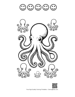 Thumbnail: Giant Octopus with Baby Octopuses Printable and 5 Happy Face Outline