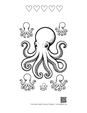 Thumbnail: Giant Octopus with Baby Octopuses Printable and 5 Heart Outline