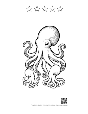 Thumbnail: Giant Octopus with Baby Octopuses Printable and 5 Star Outline
