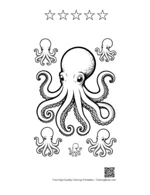 Thumbnail: Giant Octopus with Baby Octopuses Printable and 5 Star Outline
