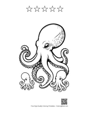 Thumbnail: Giant Octopus with Baby Octopuses Printable and 5 Star Outline
