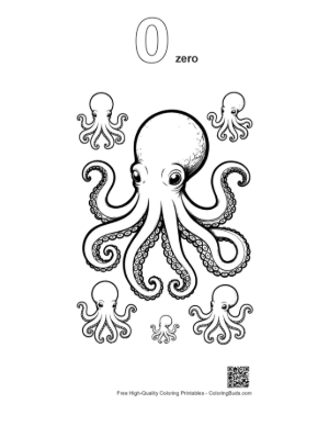 Thumbnail: Giant Octopus with Baby Octopuses Printable Outline Number 0