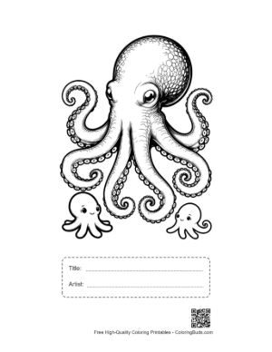 Thumbnail: Giant Octopus with Playful Baby Octopuses Printable with Title and Artist Box