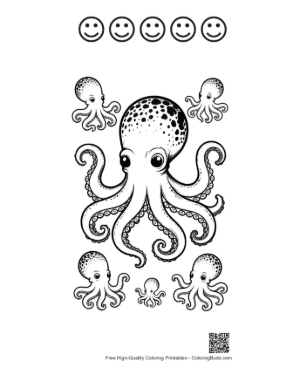 Thumbnail: Giant Spotted Octopus with Baby Octopuses Printable and 5 Happy Face Outline