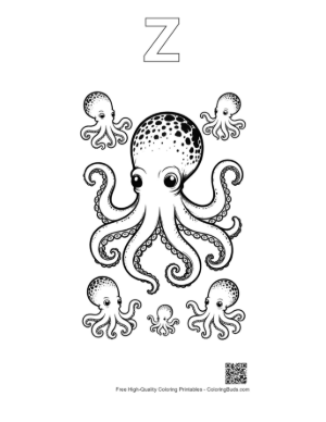 Thumbnail: Giant Spotted Octopus with Baby Octopuses Printable Outline Alphabet Z