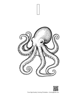 Thumbnail: Gigantic Ink-Black Octopus Illustration Printable Outline Alphabet I