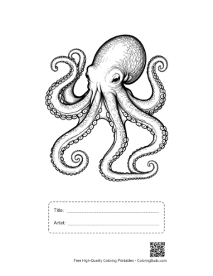 Thumbnail: Gigantic Ink-Black Octopus Illustration Printable with Title and Artist Box