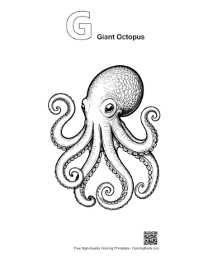 Thumbnail: Gigantic Octopus Illustration Printable Outline Alphabet G Giant Octopus