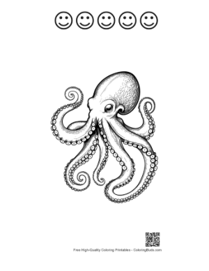 Thumbnail: Gigantic Octopus in Dynamic Ink Pose Printable and 5 Happy Face Outline