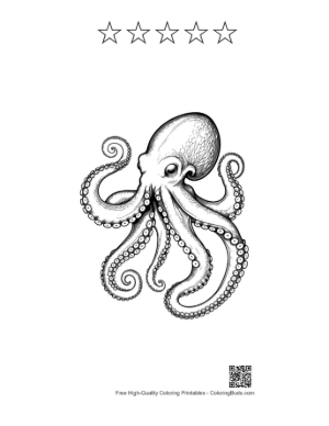 Thumbnail: Gigantic Octopus in Dynamic Ink Pose Printable and 5 Star Outline