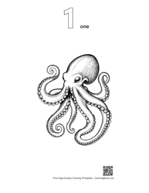 Thumbnail: Gigantic Octopus in Dynamic Ink Pose Printable Outline Number 1