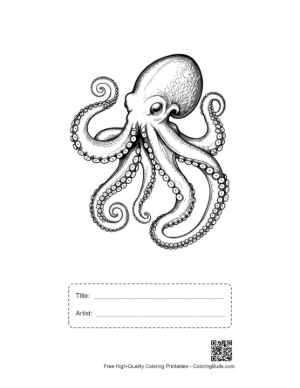 Thumbnail: Gigantic Octopus in Dynamic Ink Pose Printable with Title and Artist Box