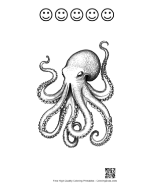 Thumbnail: Gigantic Octopus in Dynamic Pose Printable and 5 Happy Face Outline