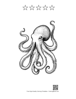 Thumbnail: Gigantic Octopus in Dynamic Pose Printable and 5 Star Outline