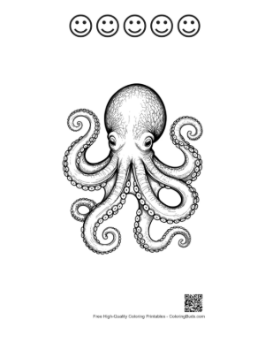 Thumbnail: Gigantic Octopus Ink Drawing Printable and 5 Happy Face Outline