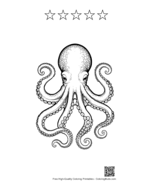Thumbnail: Gigantic Octopus Ink Drawing Printable and 5 Star Outline