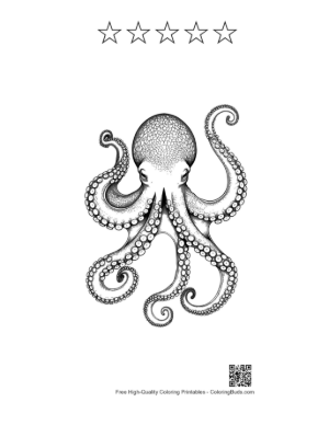 Thumbnail: Gigantic Octopus Ink Drawing Printable and 5 Star Outline
