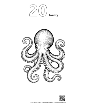 Thumbnail: Gigantic Octopus Ink Drawing Printable Outline Number 20