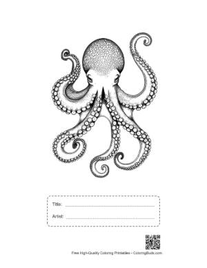 Thumbnail: Gigantic Octopus Ink Drawing Printable with Title and Artist Box