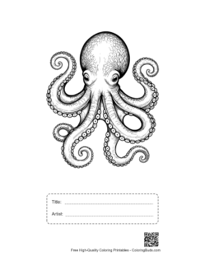 Thumbnail: Gigantic Octopus Ink Drawing Printable with Title and Artist Box