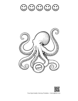 Thumbnail: Gigantic Octopus Line Art Printable and 5 Happy Face Outline