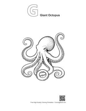 Thumbnail: Gigantic Octopus Line Art Printable Outline Alphabet G Giant Octopus