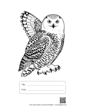 Thumbnail: Fierce Snowy Owl Spreading Wings Printable with Title and Artist Box
