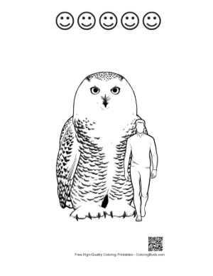 Thumbnail: Giant Snowy Owl Towering Over Man Printable and 5 Happy Face Outline