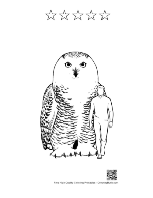 Thumbnail: Giant Snowy Owl Towering Over Man Printable and 5 Star Outline