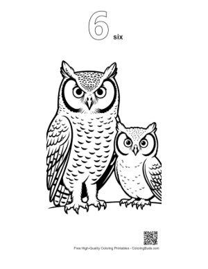 Thumbnail: Great Horned Owl and Owlet Gazing Together Printable Outline Number 6