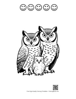 Thumbnail: Great Horned Owl Family Trio Printable and 5 Happy Face Outline