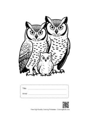 Thumbnail: Great Horned Owl Family Trio Printable with Title and Artist Box