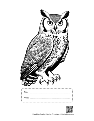 Thumbnail: Great Horned Owl Staring Fiercely Printable with Title and Artist Box