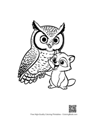 Thumbnail: Great Horned Owl with Playful Fox Kit