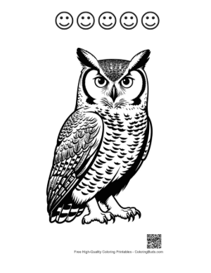 Thumbnail: Majestic Great Horned Owl in Profile Printable and 5 Happy Face Outline
