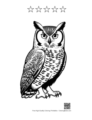 Thumbnail: Majestic Great Horned Owl in Profile Printable and 5 Star Outline