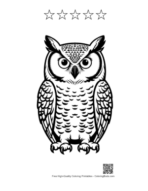Thumbnail: Majestic Great Horned Owl Stare Printable and 5 Star Outline