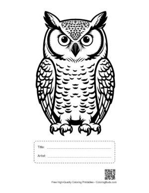 Thumbnail: Majestic Great Horned Owl Stare Printable with Title and Artist Box
